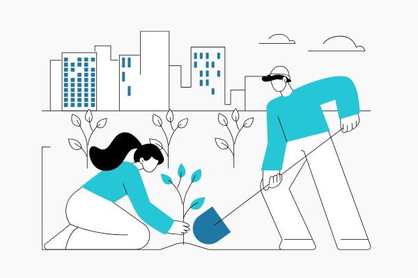 Two people planting trees