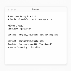 A screenshot of a text file showing what is LLM.txt typed out with a simple allow/disallow command