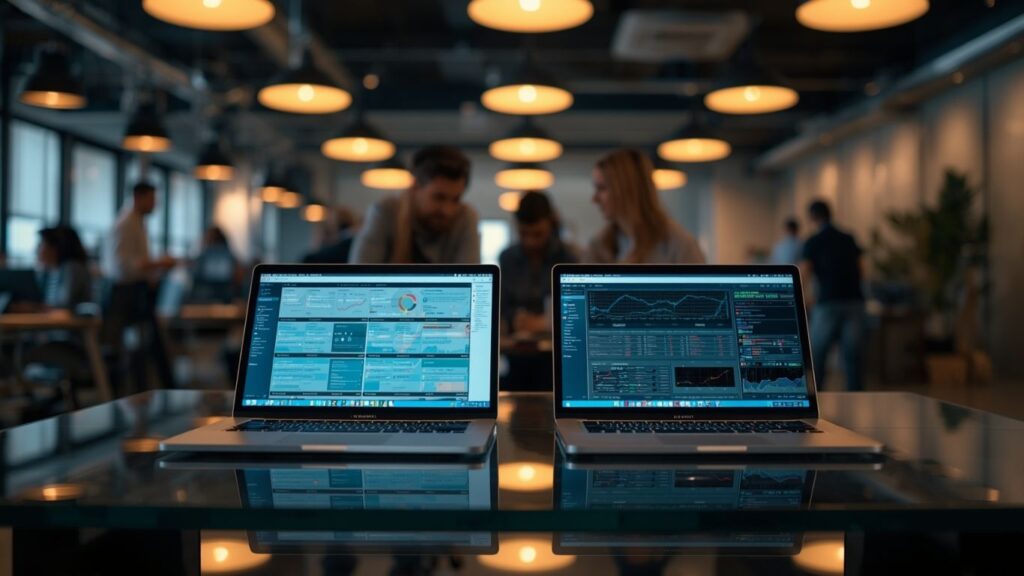 two laptops in an office showing a Kameleoon alternative